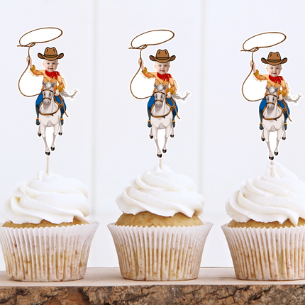 Cowboy Custom Face Cupcake Toppers for Birthdays 10 ct