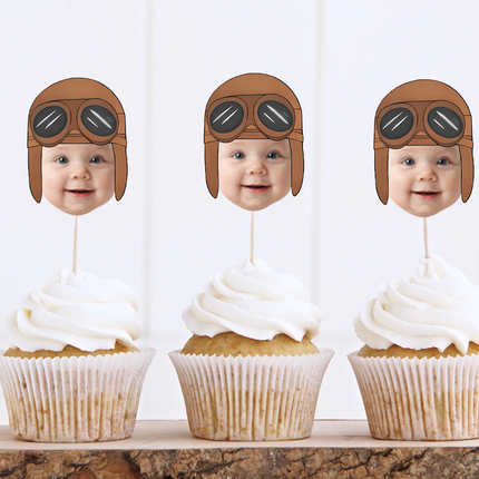 Pilot Face Cupcake Toppers 12 ct
