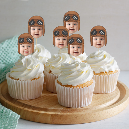 Pilot Face Cupcake Toppers 12 ct