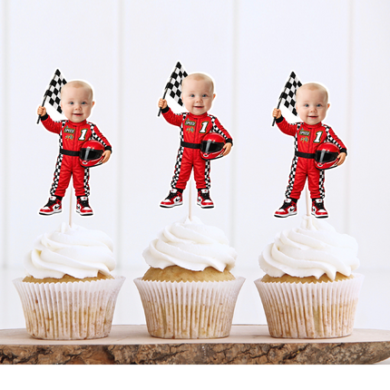 Custom Photo Racing Driver Cupcake Toppers 12 ct