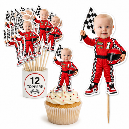 Custom Photo Racing Driver Cupcake Toppers 12 ct