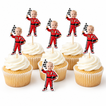 Custom Photo Racing Driver Cupcake Toppers 12 ct