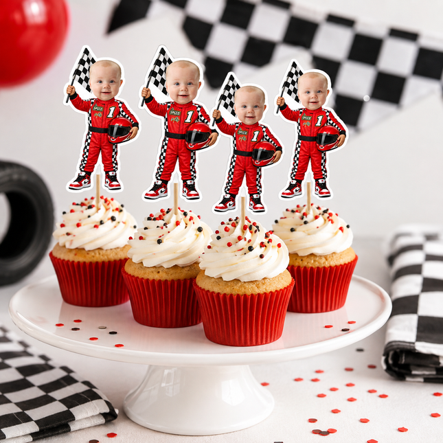 Custom Photo Racing Driver Cupcake Toppers 12 ct