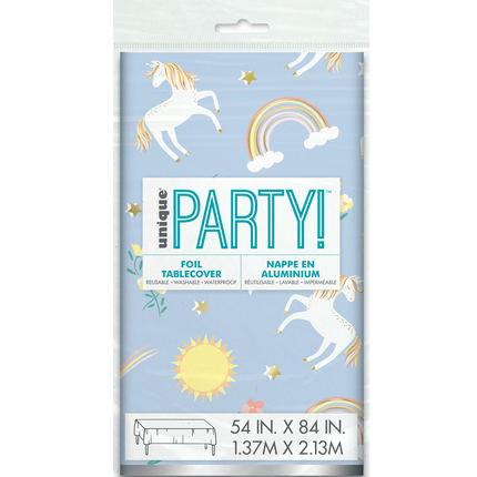 Dainty Unicorn Rectangular Foil Table Cover, 54" x 84"