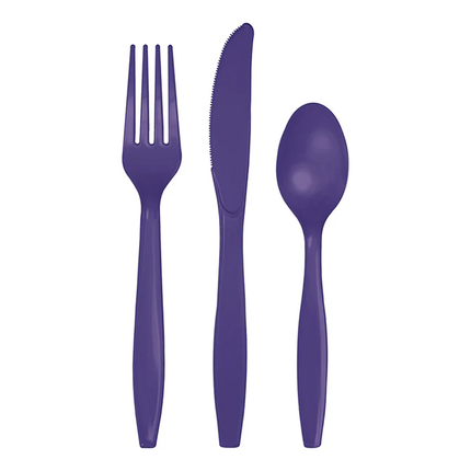 Deep Purple Solid Assorted Plastic Cutlery, 18ct