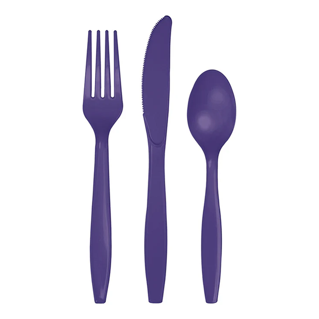 Deep Purple Solid Assorted Plastic Cutlery, 18ct