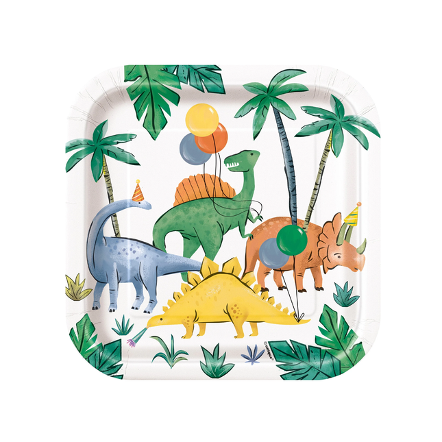 Dinosaurs Square 7" Dessert Plates, 8ct