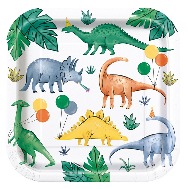 Dinosaurs Square 9" Dinner Plates, 8ct