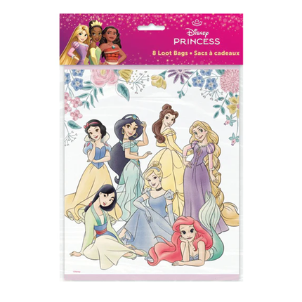 Pack of Disney Princess loot bags with characters on a white background