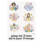 Set of Disney princess tattoos with flowers on a white background
