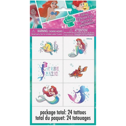 Disney The Little Mermaid Tattoos 4 sheets, 24 ct