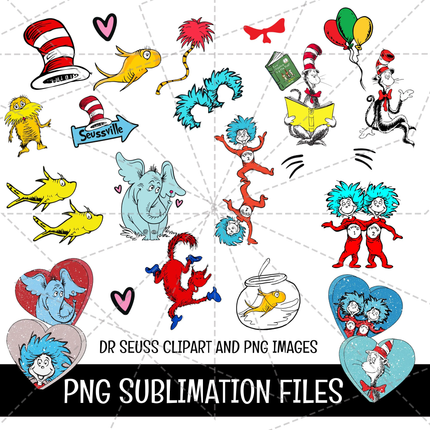 Dr Seuss Cat in The Hat Doodle Alphabet Letters PNG Bundle Instant Download