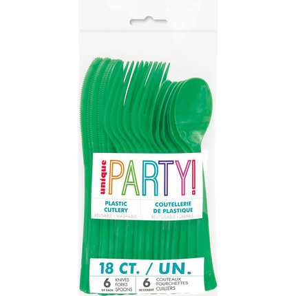 Emerald Green Assorted Plastic Cutlery, 18ct