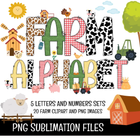 Farm Animals Doodle Alphabet Letters, Numbers PNG Bundle Instant Download