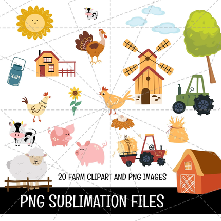 Farm Animals Doodle Alphabet Letters, Numbers PNG Bundle Instant Download