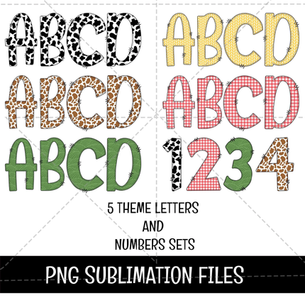 Farm Animals Doodle Alphabet Letters, Numbers PNG Bundle Instant Download