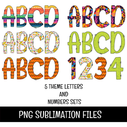 Fiesta Doodle Alphabet Letters, Numbers PNG Clipart Bundle Instant Download