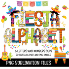 Fiesta Doodle Alphabet Letters, Numbers PNG Clipart Bundle Instant Download
