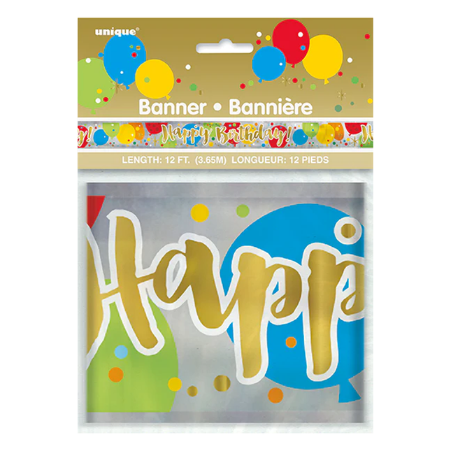 Glitzy Gold Happy Birthday Banner, 12 ft
