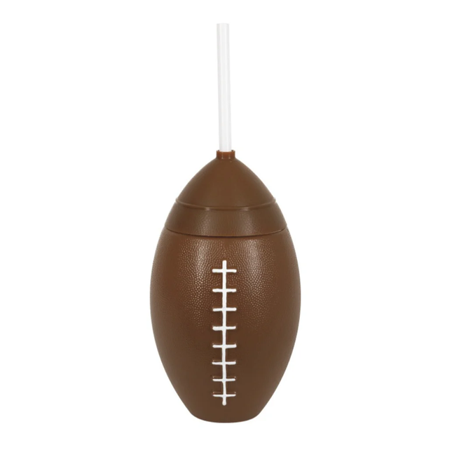 Football-Shaped 20oz Plastic Tumbler with Lid and Straw