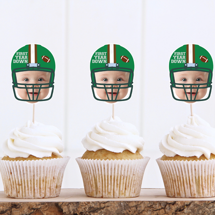 Football Cupcake Toppers, Football Photo Head Cupcake Topper 10 ct