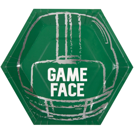 Football Toss "Game Face" Hexagon Shaped 9.25" Dinner Plates, 8ct
