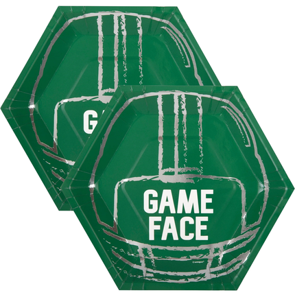 Football Toss "Game Face" Hexagon Shaped 9.25" Dinner Plates, 8ct