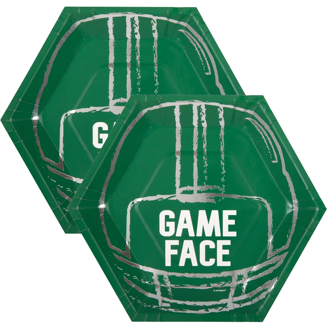 Football Toss "Game Face" Hexagon Shaped 9.25" Dinner Plates, 8ct