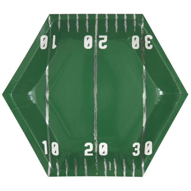 Football Toss Hexagon Shaped 8.25 inches Dessert Plates, 8ct