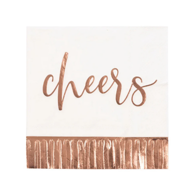 Fringed "Cheers" Beverage Napkins, 16ct - Foil Stamping