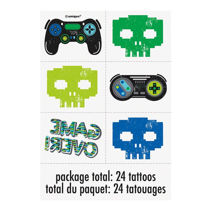 Gamer Birthday Tattoos 4 Sheets, 24 Tattoos