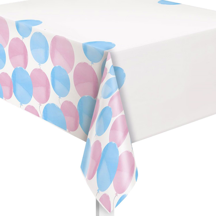 Gender Reveal set component: Gender Reveal Party Plastic Table Cover - 54" x 84"