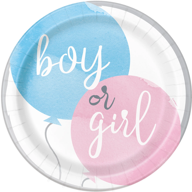 Gender Reveal Party Round Dinner Plates 9", 8ct