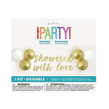 Glitter "Showered with Love" Banner & Latex Balloon Kit