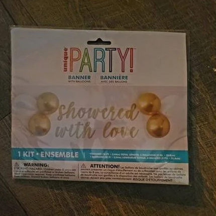 Glitter "Showered with Love" Banner & Latex Balloon Kit