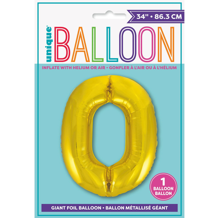 Gold 0 Number Foil Balloon 34"