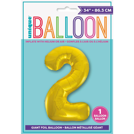 Gold 2 Number Foil Balloon 34"