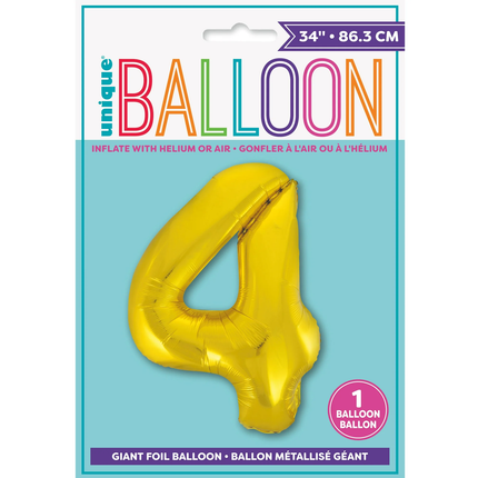 Gold 4 Number Foil Balloon 34"