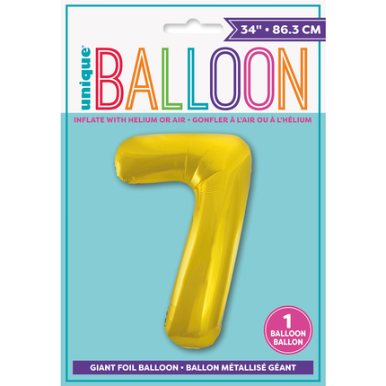 Gold 7 Number Foil Balloon 34"