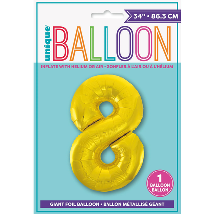 Gold 8 Number Foil Balloon 34"