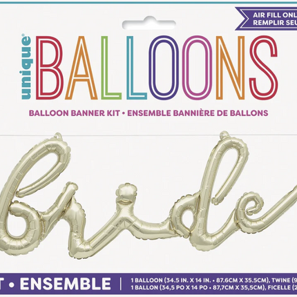 Gold Foil "Bride" Foil 14" Balloon Banner Kit, 3 ft