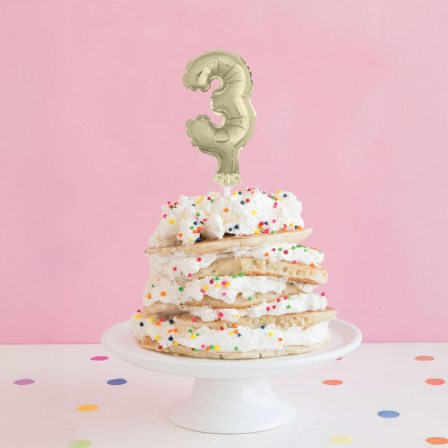 Gold Foil Number 3 Balloon Cake Topper 5"