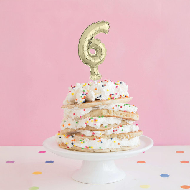 Gold Foil Number 6 Balloon Cake Topper 5"