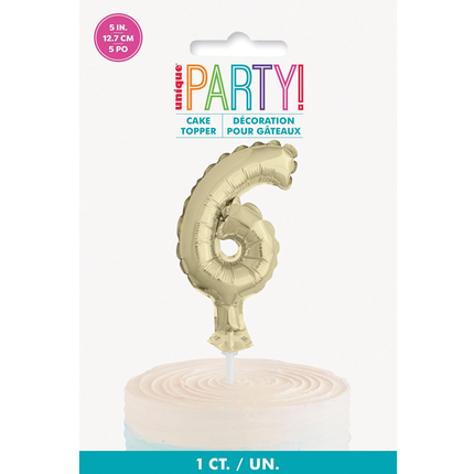 Gold Foil Number 6 Balloon Cake Topper 5"