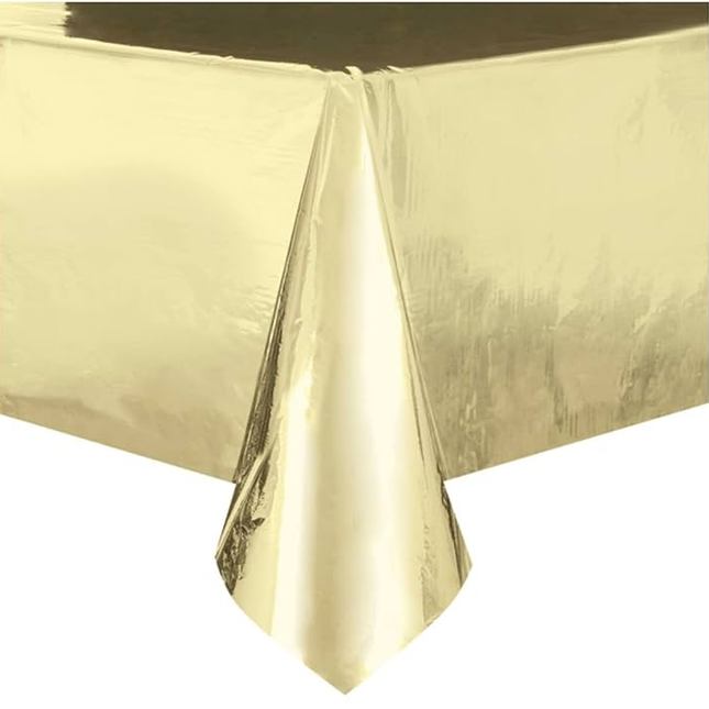 Gold Metallic Rectangular Plastic Table Cover, 54" x 108"