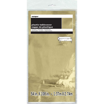 Gold Metallic Rectangular Plastic Table Cover, 54" x 108"