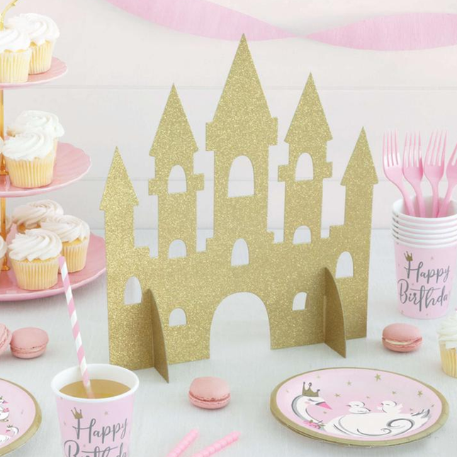 Gold Glitter Princess Castle Centerpiece, 14"