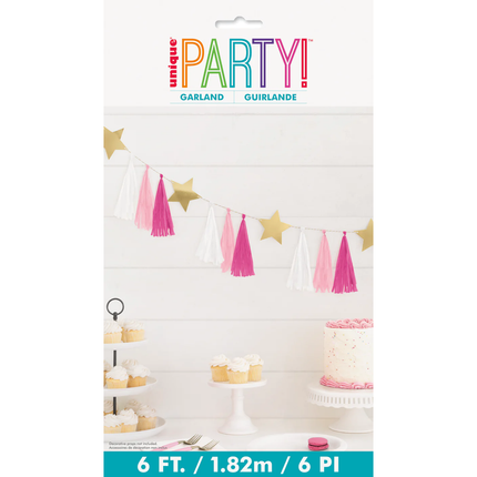 Gold Metallic Star Garland with Tassels, 6 ft