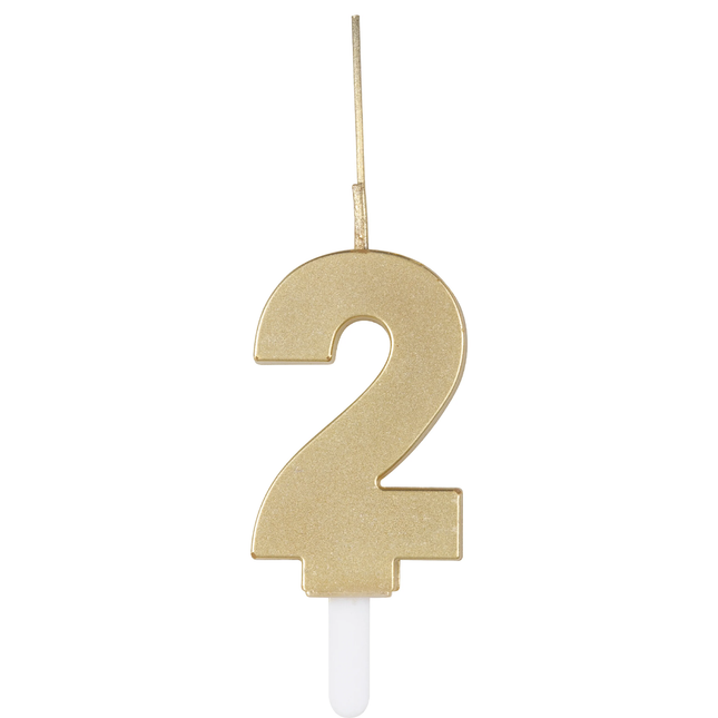Gold Number 2 Sparkler-Topped Birthday Candle