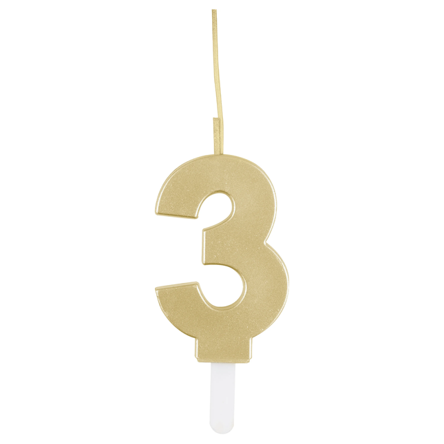 Gold Number 3 Sparkler-Topped Birthday Candle